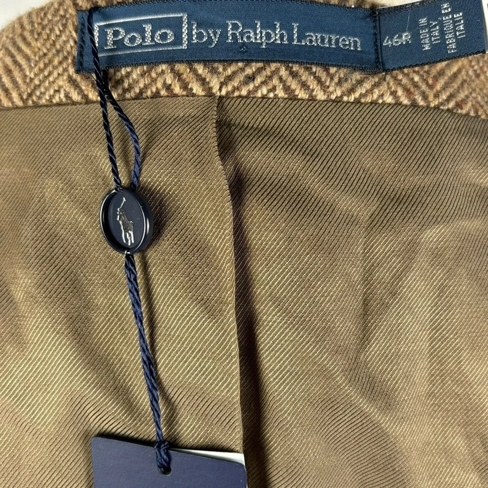 Polo Ralph Lauren Herringbone Sport Coat Mens 46R Brown Wool Blazer Italy NWT